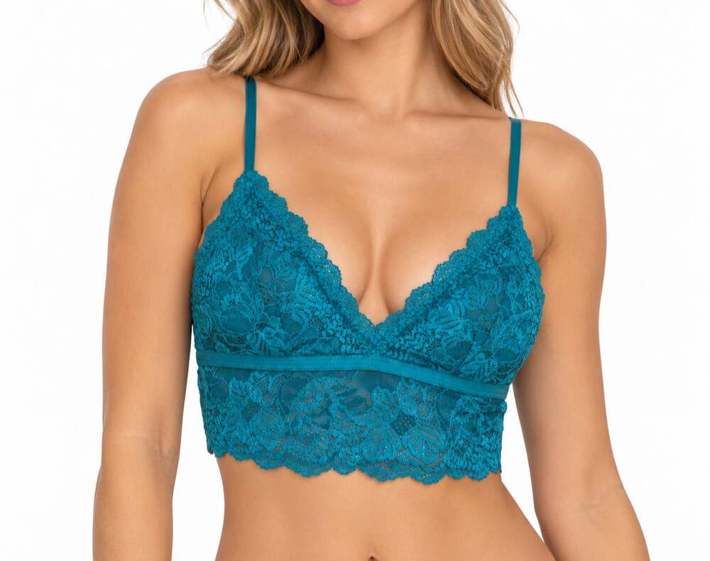 Auden Teal Floral Lace Longline Bralette with Adjustable Straps